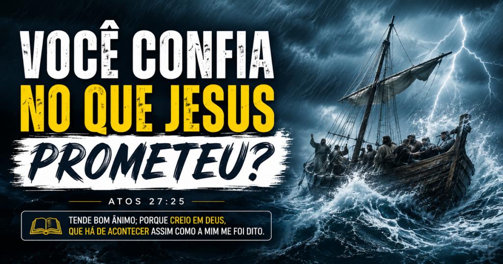 Devocional sobre confiança em Jesus baseado em Atos 27:25, quando Paulo enfrenta uma forte tempestade no caminho para Roma.
