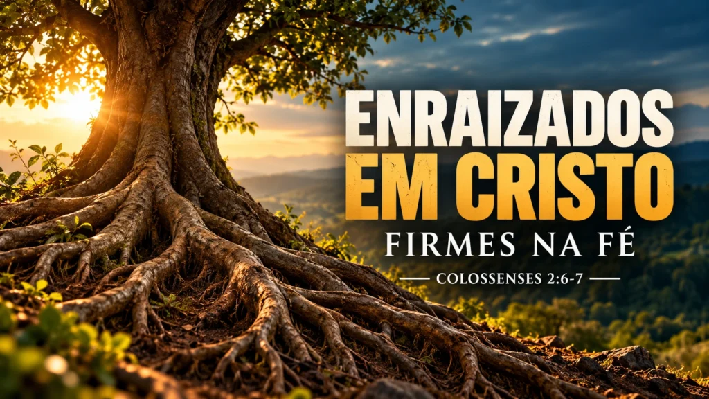 Árvore com raízes profundas simbolizando uma vida enraizada em Cristo e firme na fé, conforme Colossenses 2:6-7.