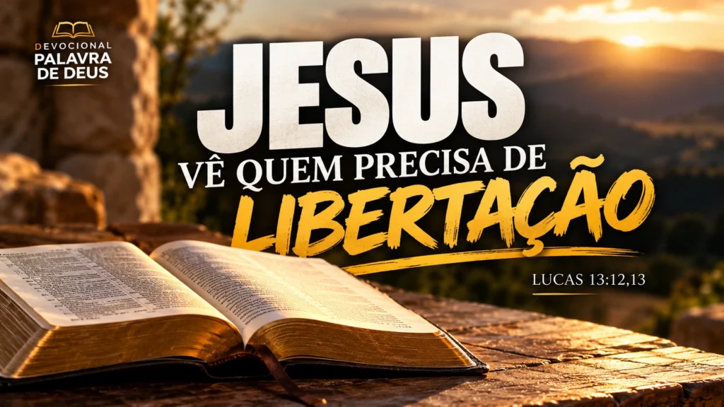 Bíblia aberta representando a mensagem de libertação e restauração de Jesus em Lucas 13:12-13.