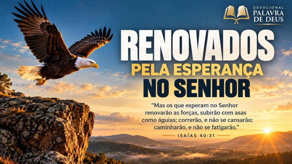 Imagem devocional sobre Isaías 40:31, destacando a esperança no Senhor e a renovação das forças.